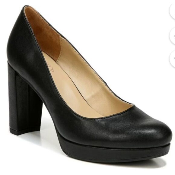 Naturalizer SZ 9.5 Berlin Black Leather Platform Block Heel Pump Timeless Career - Picture 1 of 7